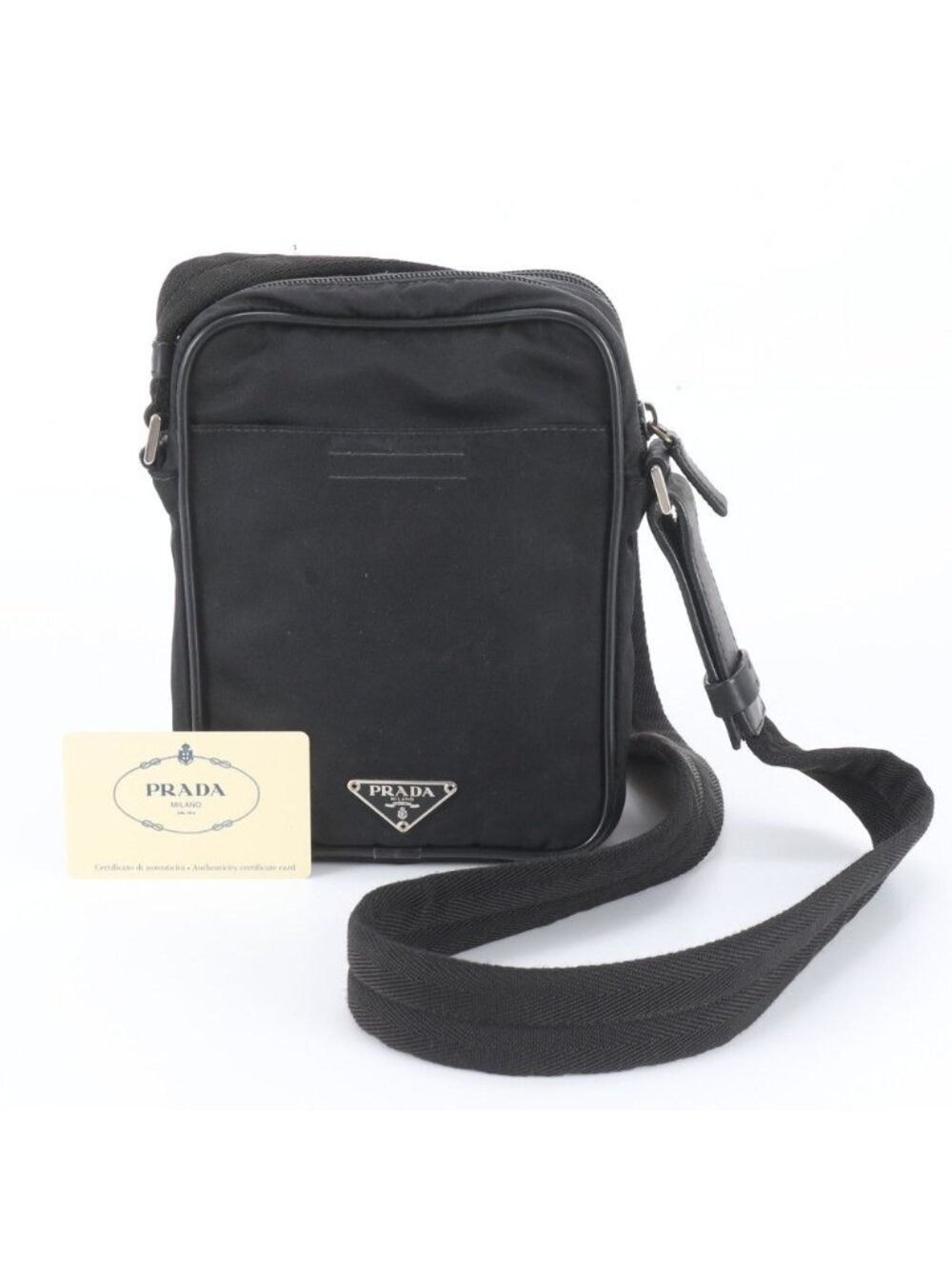 Prada White Tag with Tessuto Nylon Triangle Logo Leather Shoulder Bag
